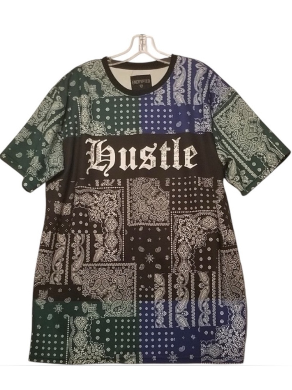 Encrypted Hustle Graphic T-Shirt Men’s 3XL Blue Green
